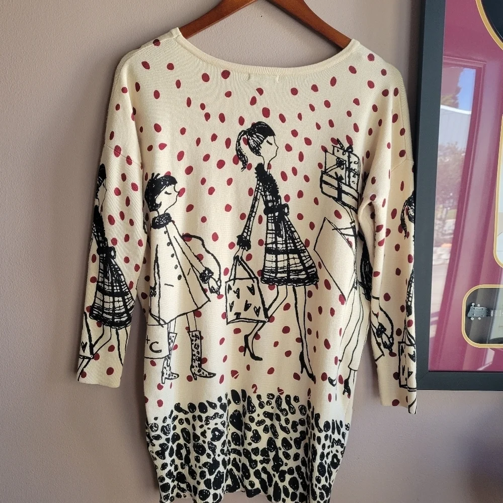 Dj & JuJu Women's Whimsical Graphic Red Dots Sweater Size Medium 3/4 Sleeve - Picture 3 of 12